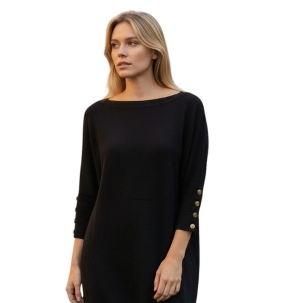 Juicy Couture Y2K Merino Wool Black Sweater Tunic with Gold Button